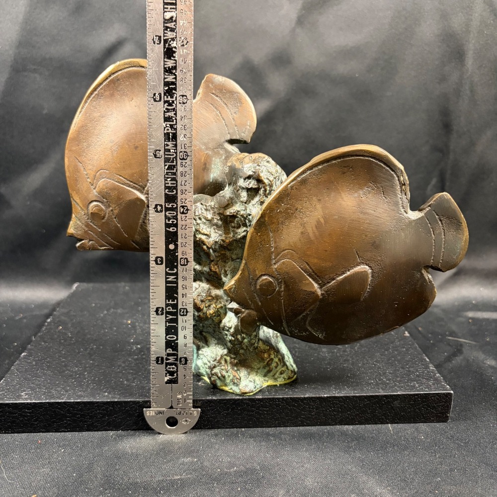 Vintage Bronze Angel Fish Sculpture Tropical Sea Life Coral Reef Verdigris 6x8 - Picture 6 of 15